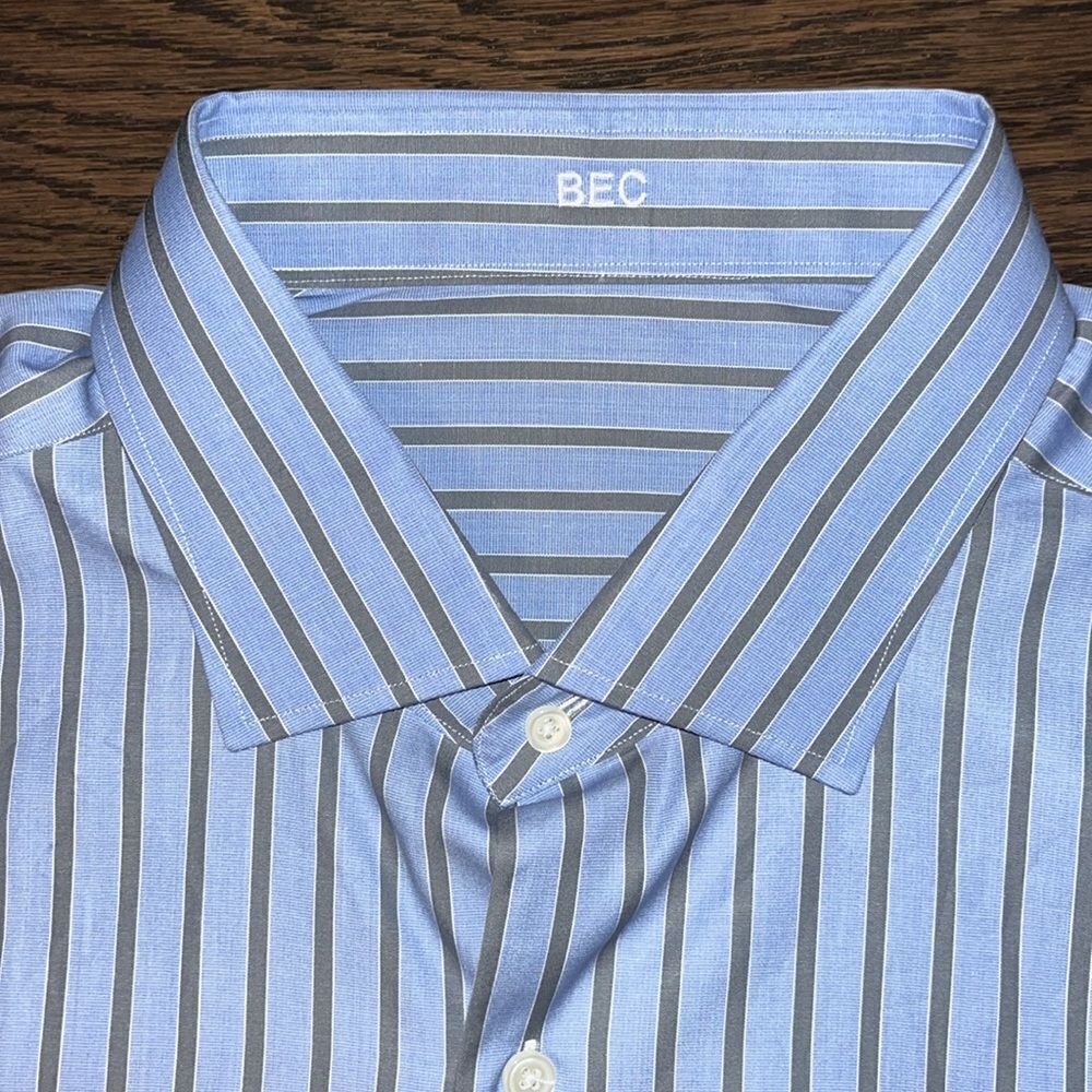 J. HILBURN Custom Carolina Blue Stripe LS Dress Business Down Shirt Slim Tall